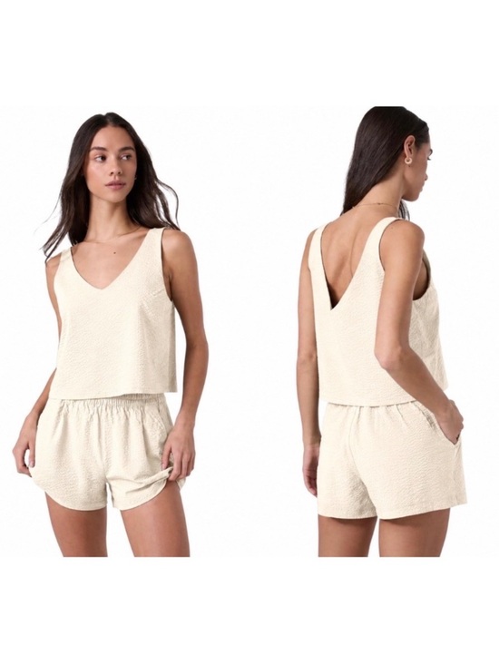 Vuori Tops - Vuori Lightweight Textured Villa Tank & Shorts Set - Light Beige